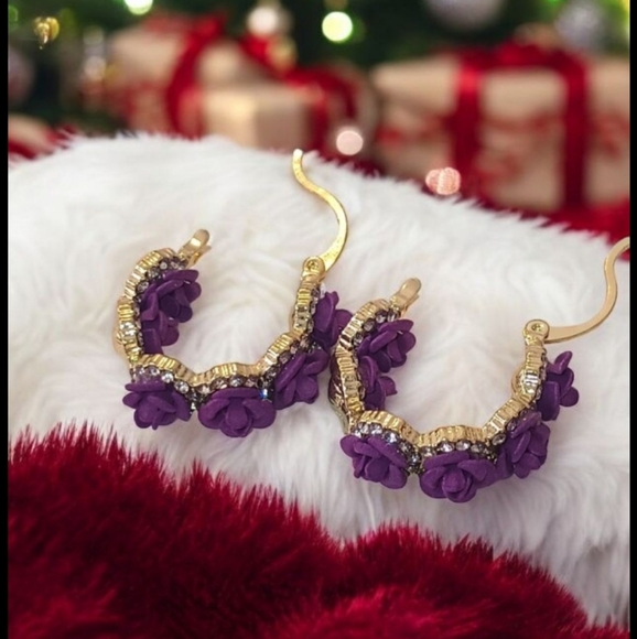 Purple Rose Hoop Earrings - Picture 2 of 10